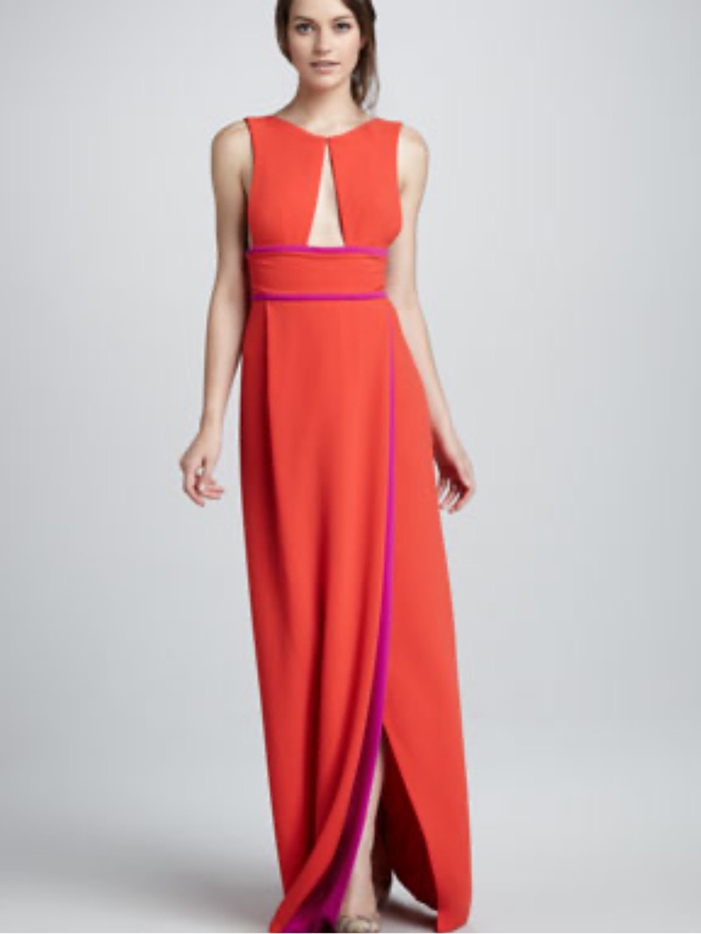 BCBGMAXAZRIA two tone orange Sleeveless Maxi Dress with Purple Accents Sz 4 $335